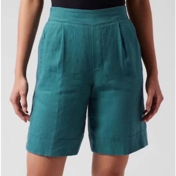 Athleta Playa Linen Bermuda Shorts Borealis Green Size 2 - Picture 1 of 10